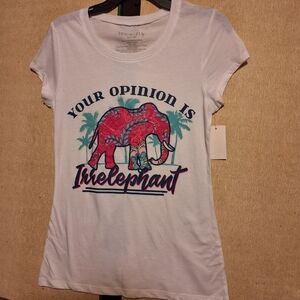 White T-shirt "your opinion is irrelephant"